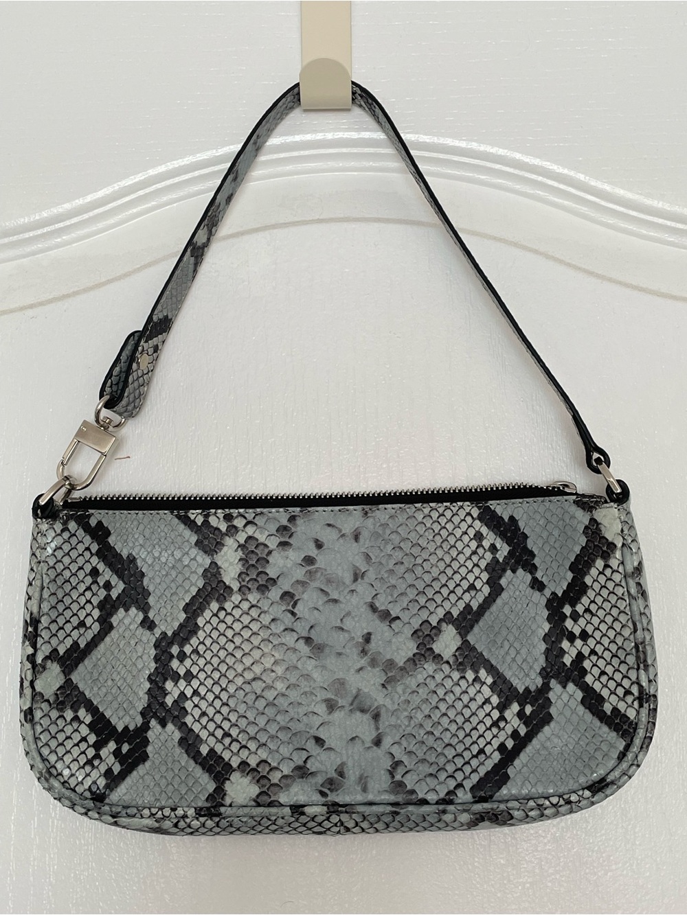 BY FAR Gray Snake-Print Shoulder Bag